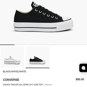 Converse Chuck Taylor All Star Lift Low Platform Black White Women’s 6.5 US